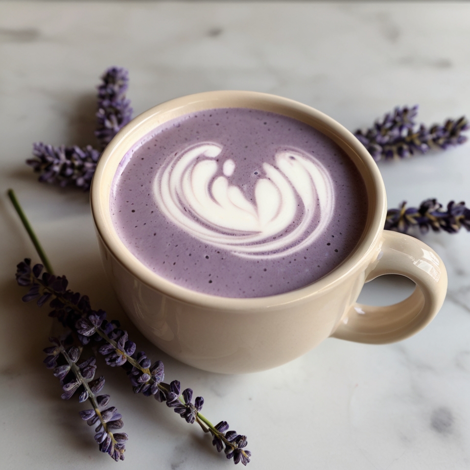 leonardo vision xl aesthetic lavender milk latte in a ceramic 0