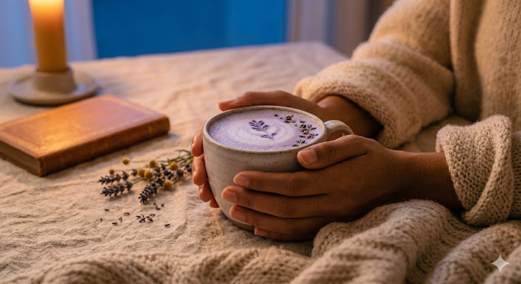A calming warm milk drink infused with lavender and honey to help you unwind before bed.