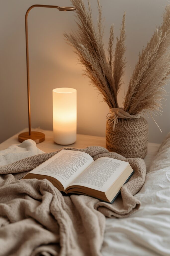 lucid origin a cozy reading corner with a soft blanket open book warm lamp lighting neutral b 0