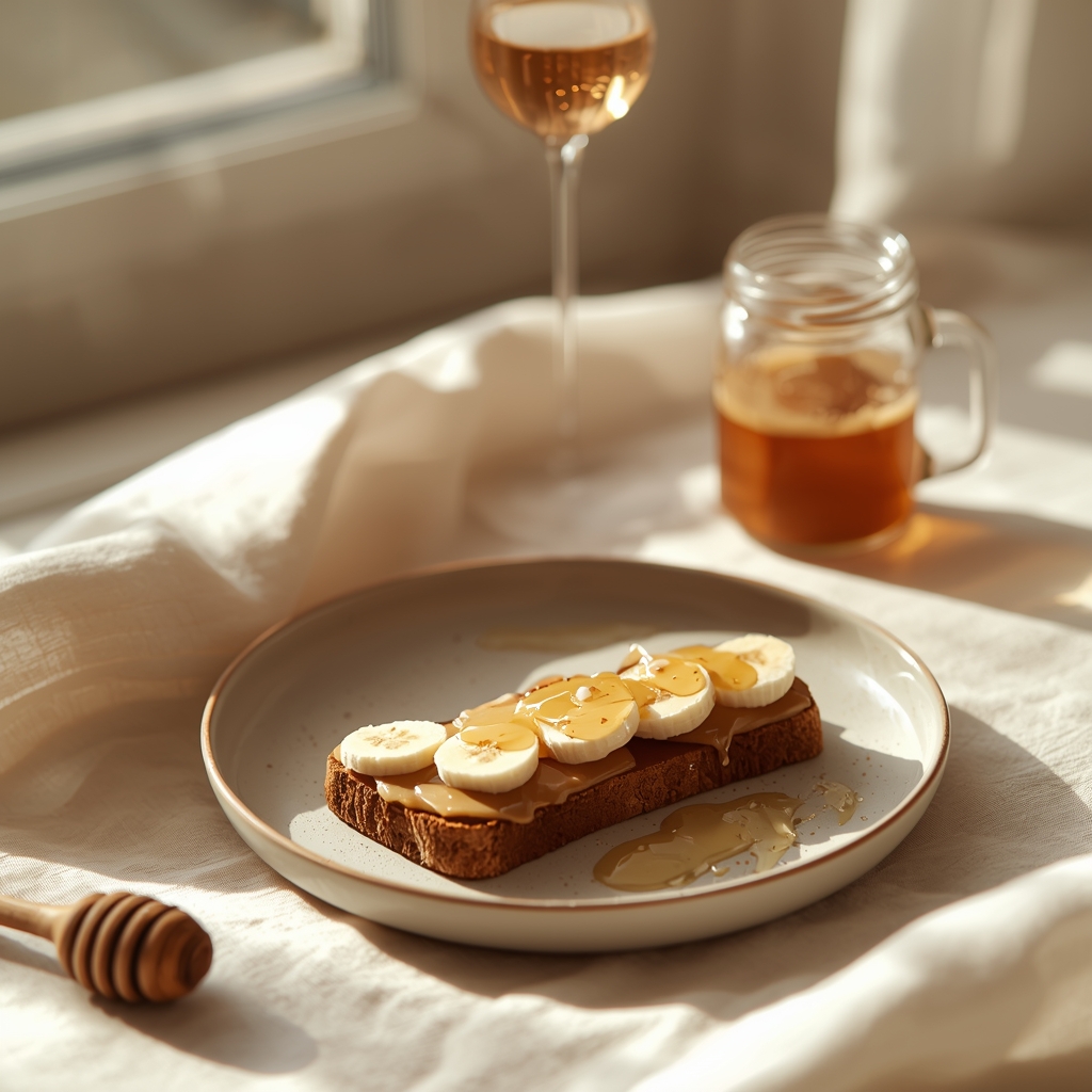 lucid origin a dreamy soft morning breakfast scene with banana almond butter toast drizzled w 0 (1)