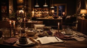 Recipes and mindful eating with homemade food, cozy drinks, fresh fruit, and intentional dining